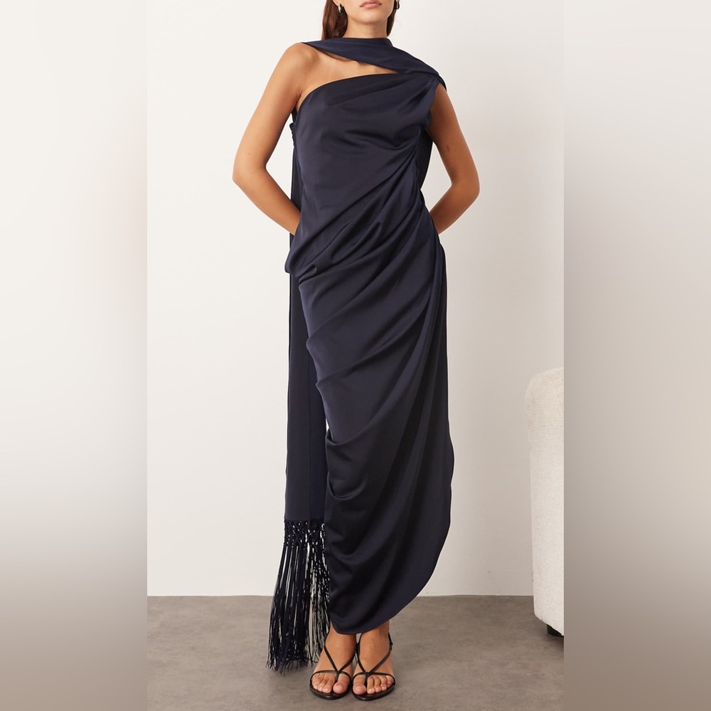 ASOS Navy Draped One-Shoulder Dress